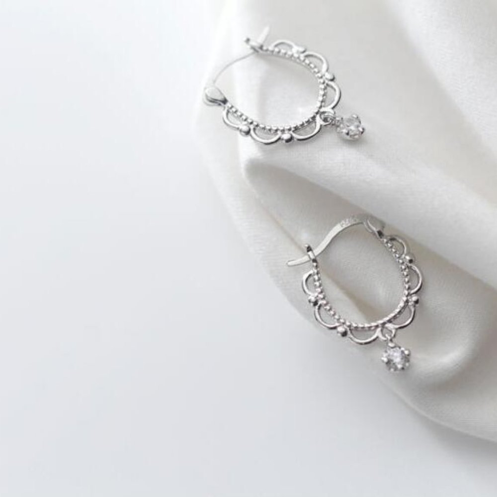 NEW 925 Sterling Silver Lace Diamond Huggie Hoops - Picture 10 of 11